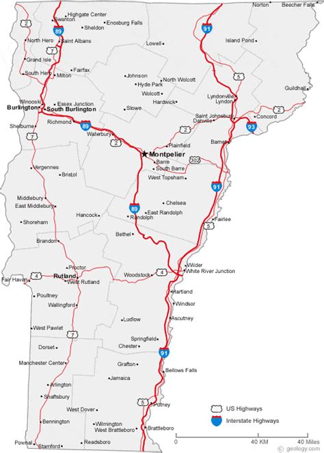 Vermont State Map With Towns Island Maps
