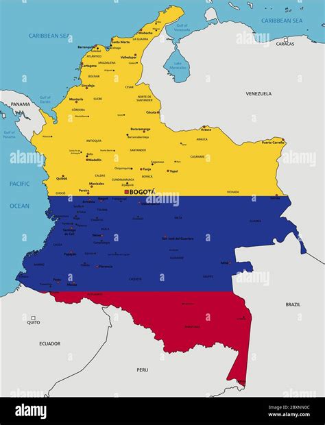 Colombia Highly Detailed Political Map With National Flag Isolated On