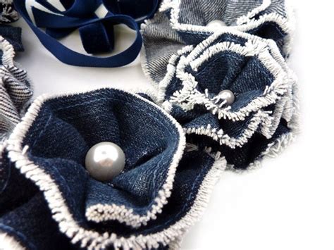 Recycled Denim Flower Necklace By Mademoiselle Mermaid Etsy India