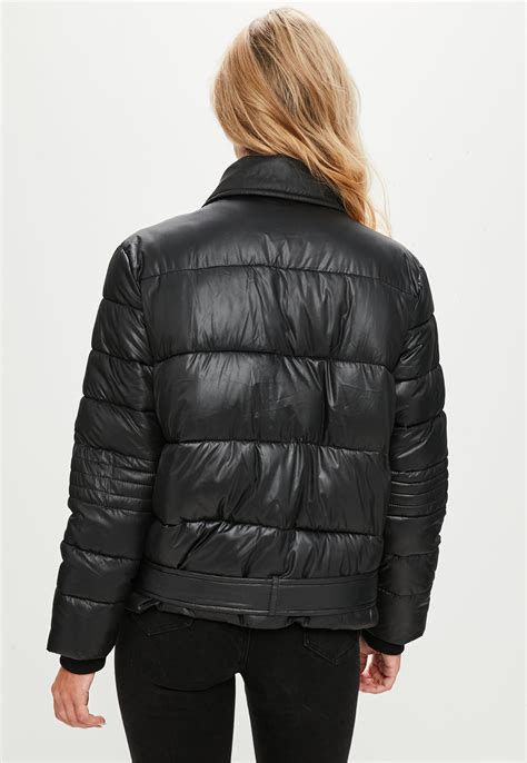 Missguided Synthetic Black Puffer Biker Jacket Lyst