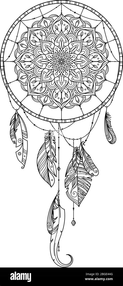 Hand Drawn Dreamcatcher With Feather Of Birds Vector Illustration