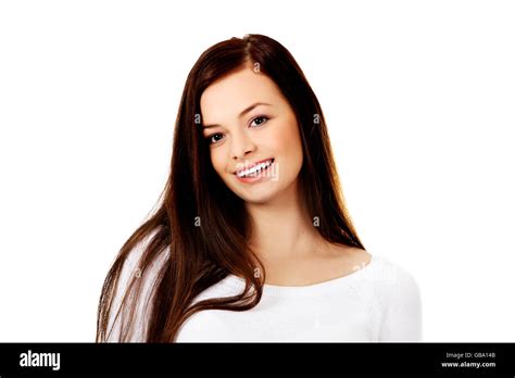 Smiling Beautiful Brunette Young Woman Stock Photo Alamy