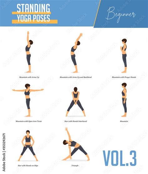 Set Of Yoga Poses For Concept Balancing Standing Poses In Flat Design