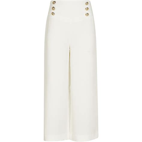 Girls White Gold Button Wide Leg Trousers River Island