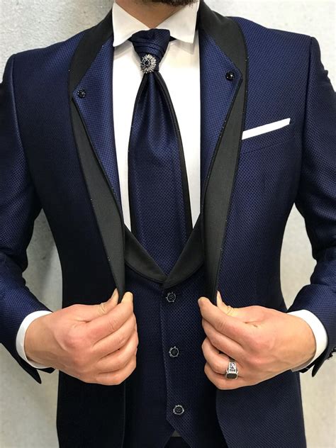 Buy Navy Blue Slim Fit Groom Suit By With Free Shipping