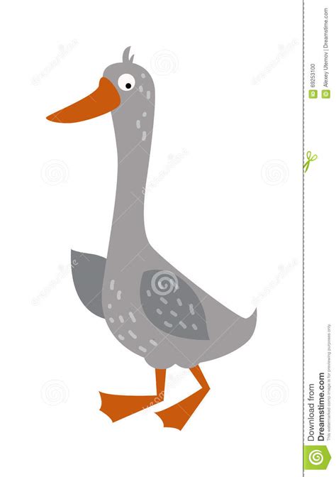 Cartoon Goose With Big Eyes And Yellow Beak Farm Animal
