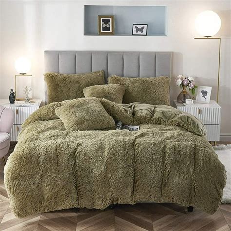 Renr Faux Fur Velvet Fluffy Bedding Duvet Cover Set Down Comforter