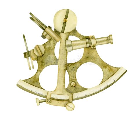 watercolor vintage sextant for marine navigation yellow nautical ancient astrolabe instrument
