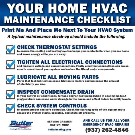 Maintenance Checklist For Your Home Hvac Sytem Butler Heating And Air