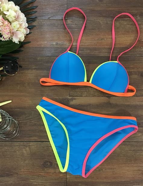 Women Summer Color Block Two Piece Beach Bikini Swimsuit Set Bikini