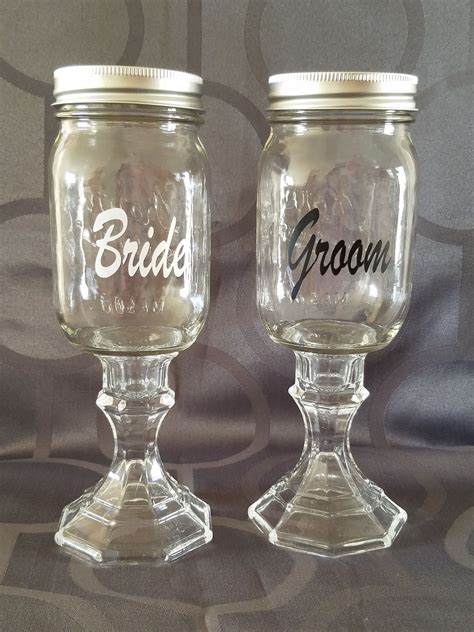Bride And Groom Mason Jars Brides Room Mason Jar Wine Glass Wedding