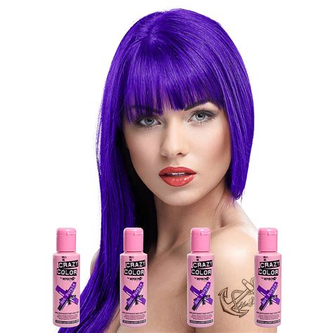 Crazy Color 4 Pack Hot Purple Semi Permanent Hair Dye 100ml