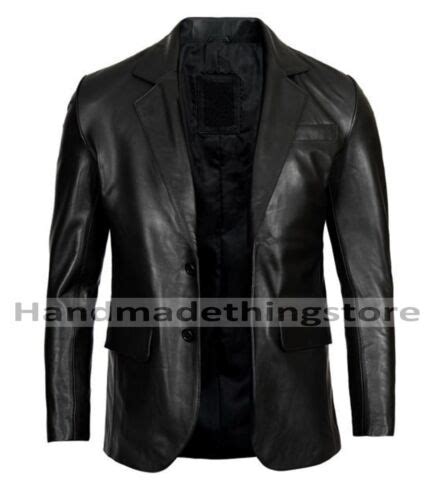 Mens Black Blazer Real Genuine Leather Coat Jacket Classic Stylish Soft