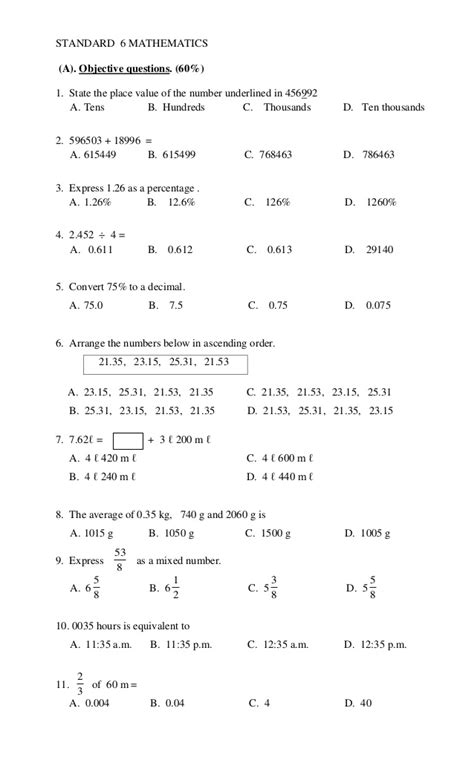 Mathematics form 1 topical revision questions and answers (18). Year 6 mathematics