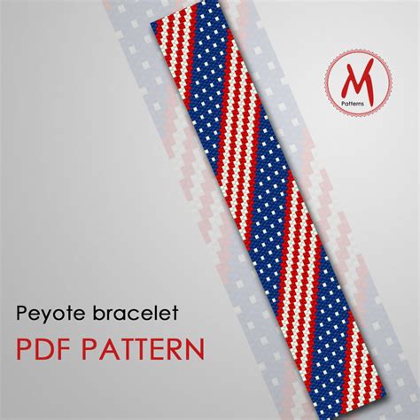 Usa Flag Peyote Bead Pattern For Bracelet American Flag Etsy