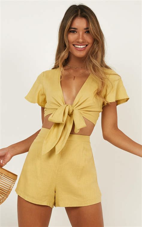 Sunny Days Two Piece Set In Yellow Linen Look Produced In 2020 Trendy Summer Outfits Fashion