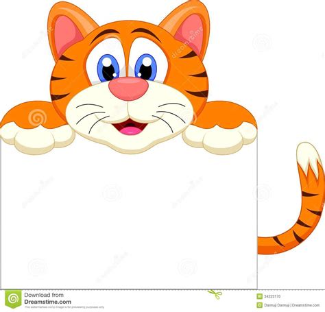 Cute Tiger Cartoon With Blank Sign Stock Photo Image