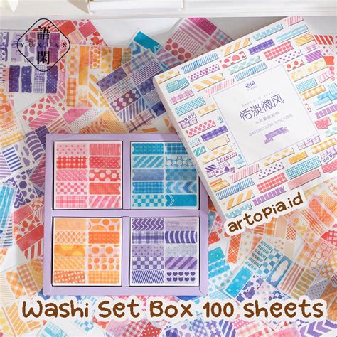 Jual 100 Lembar Washi Sticker Set Box Estetik Aesthetic Tape Masking