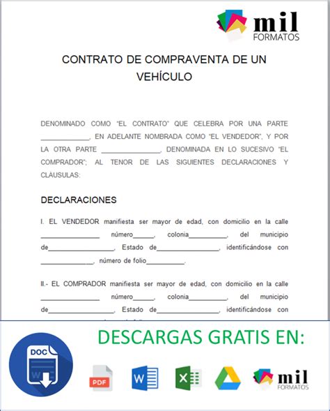 Contrato de Compraventa de Vehículo Ejemplos y Formatos Word y PDF para Imprimir Quick Renting