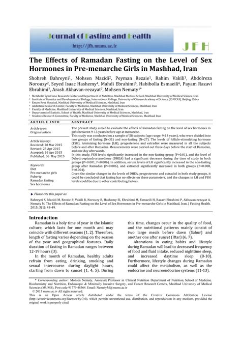Pdf The Effects Of Ramadan Fasting On The Level Of Sex Hormones In