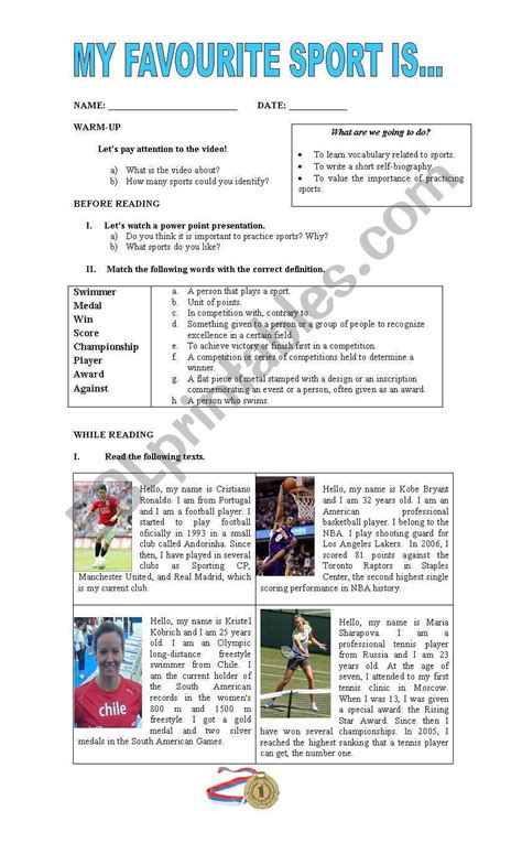 My Favourite Sport Esl Worksheet By Danielalejandra