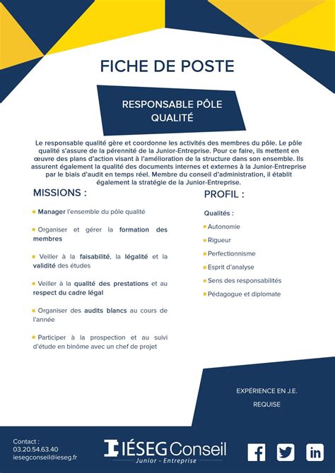 Fiche de poste responsable pôle qualité by IESEG Conseil  Issuu