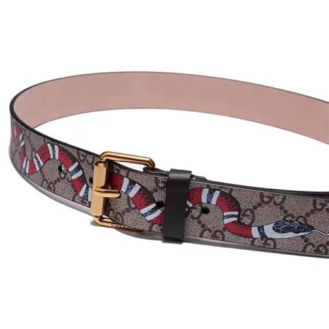 Gucci Unisex Gg Supreme Belt With Kingsnake Print In Beigeebony Gg