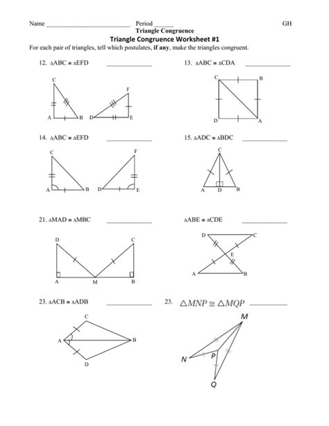 Triangle Congruence Worksheet 1 Answer Key