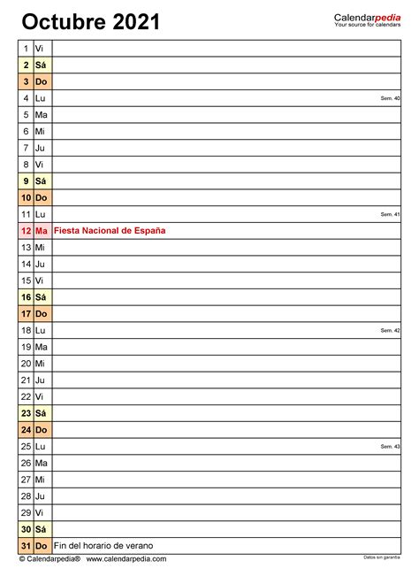 Calendario Octubre En Word Excel Y Pdf Calendarpedia Hot