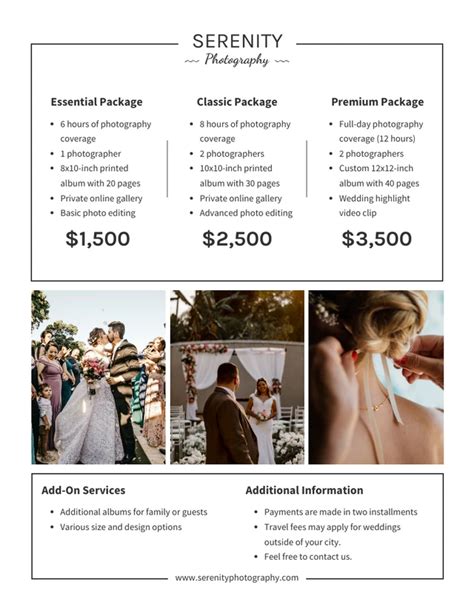 Simple White Wedding Photography Price List Venngage