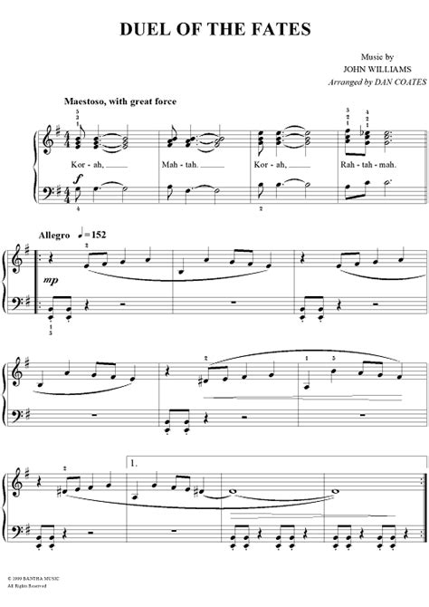 Duel Of The Fates Sheet Music For Easy Pianovocal Sheet Music Now