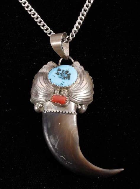 Navajo Bear Claw Turquoise Coral Sterling Necklace