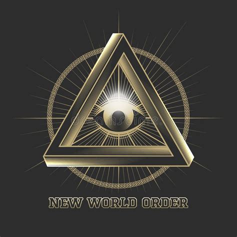 Masonic Symbol All Seeing Eye In Triangle On Black Background Stock