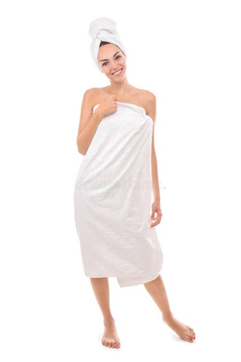 Beautiful Young Woman Wrapped In Towel On White Background Stock Image Image Of Clean Adult