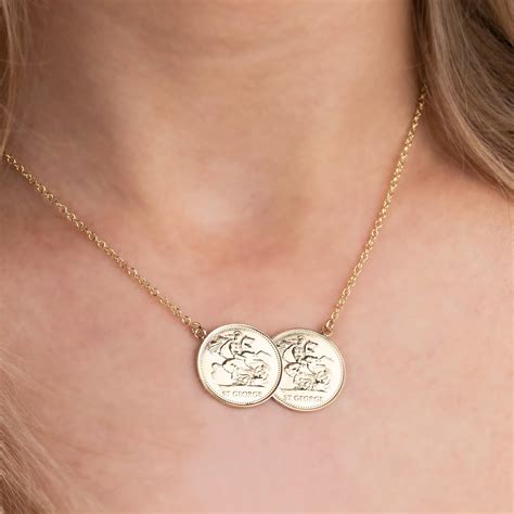 9ct Yellow Gold Double Coin St George Half Sovereign Style Necklace