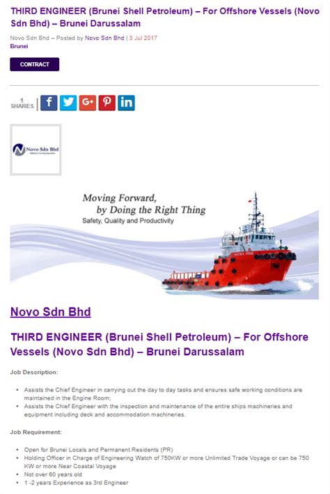 Oil Andgas Vacancies Third Engineer Brunei Shell Petroleum For