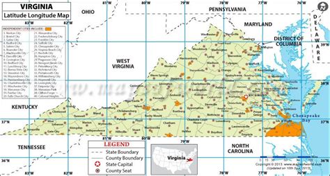 Virginia Latitude And Longitude Map Virginia Map Latitude And