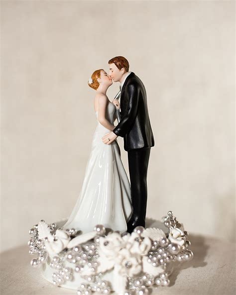 Tieing The Knot Rose Pearl Wedding Cake Topper