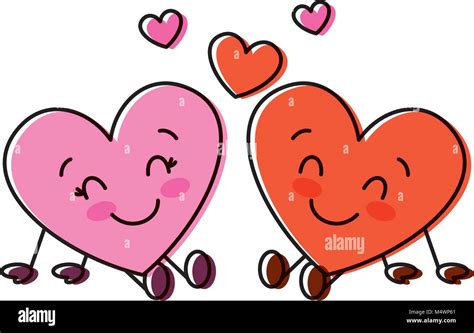 Cute Hearts Couple Sitting Cartoon Love Relationship Stock Vector Image