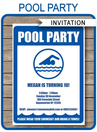 pool party invitations birthday party template