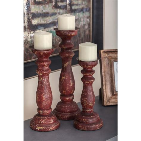 Large 15 In Medium 14 In Small 12 In Distressed Red Wooden Pillar
