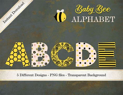 Bumble Bee Font Bee Alphabet Clipart Digital Letters Honey Etsy Uk