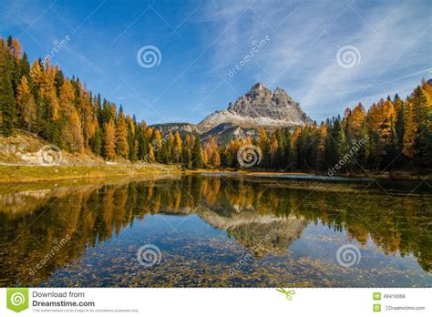 Mountain Reflection In The Lake Tre Cimedolomites Stock Photo Image