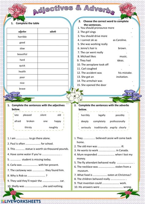 Adverbs that tell 'to what extent' are adverbs of intensity. Adjectives-Adverbs - Interactive worksheet