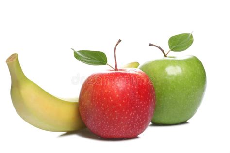 Two Apples And Banana Stock Image Image Of Mature Fruits 30064661