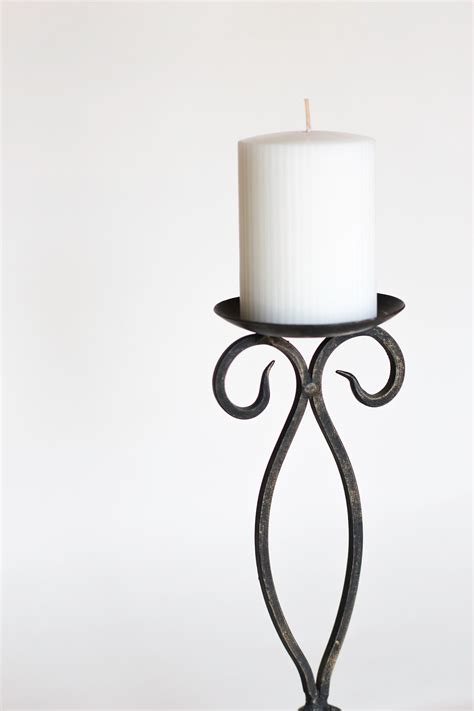Vintage Black Iron Pillar Candle Holder With Scroll Design Etsy