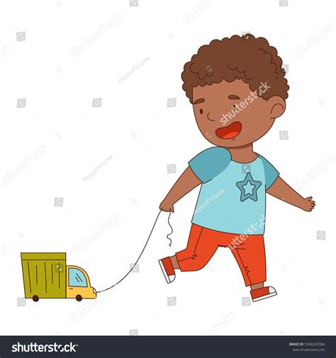 Cute African American Boy Pulling Toy Stock Vector Royalty Free