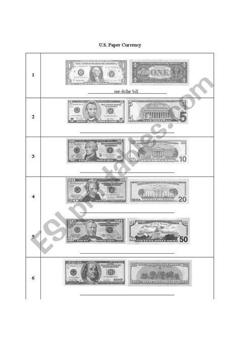 Us Paper Currency Esl Worksheet By Karerurose