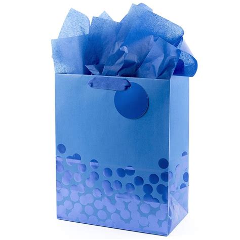 Hallmark Large T Bag With Tissue Paper Foil Dots Blue Walgreens