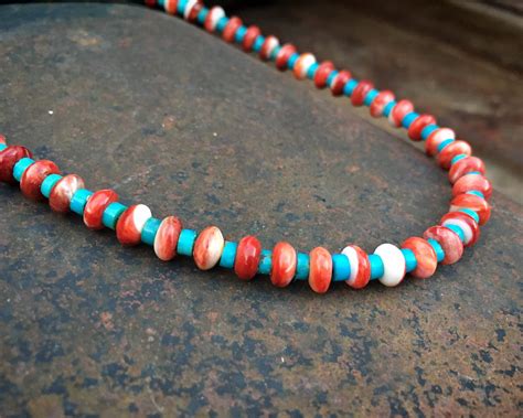 Spiny Oyster Bead Turquoise Heishi Necklace For Women Native